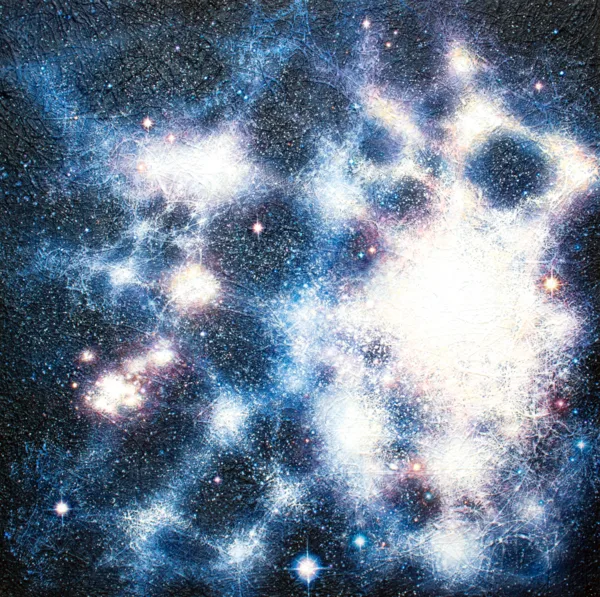 Neurocosm – Afterglow, mixed media on canvas, 91 x 91cm, 2026 [사진: 넌지]